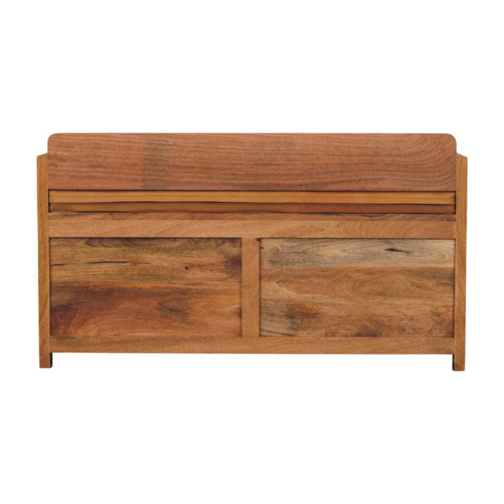 Oxford Solid Mango Wood Storage Bench – Oak-Ish Finish, Tan Leather Seat