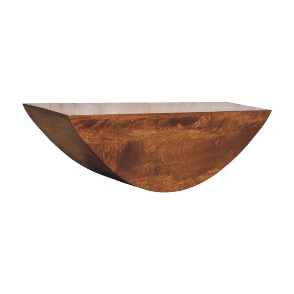 Crescent Solid Mango Wood Floating Wall Shelf – Chestnut Finish