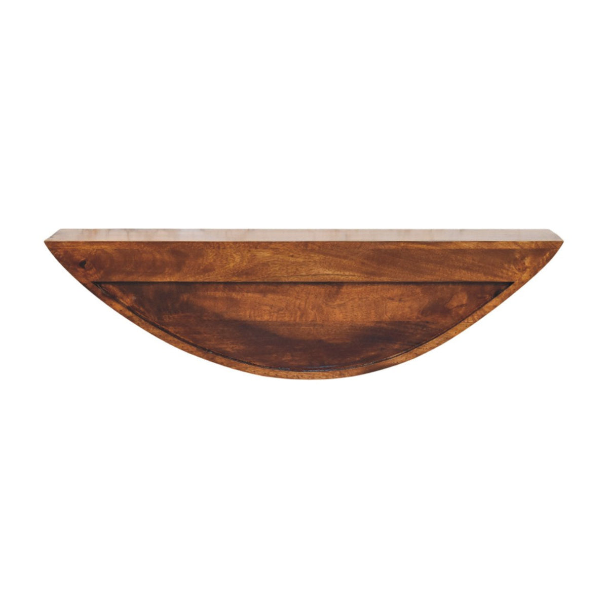 Crescent Solid Mango Wood Floating Wall Shelf – Chestnut Finish