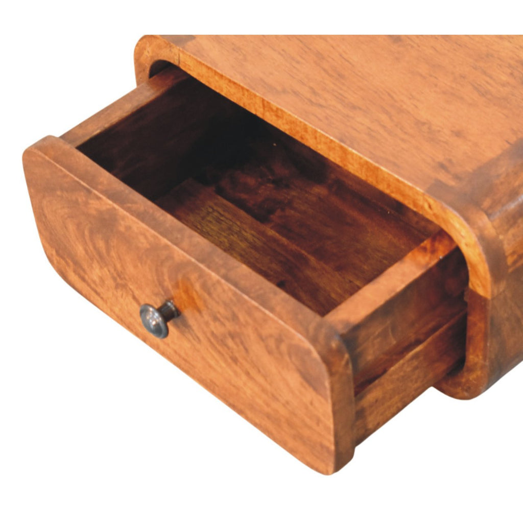 Avora Mini Wall-Mounted 1-Drawer Solid Mango Wood Nightstand – Chestnut Finish