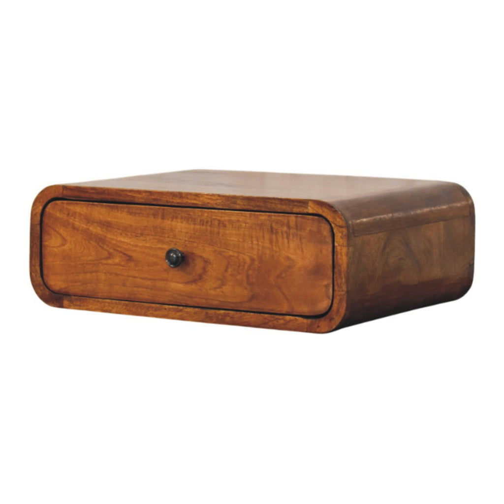 Avora Wall-Mounted 1-Drawer Solid Mango Wood Nightstand – Chestnut Finish