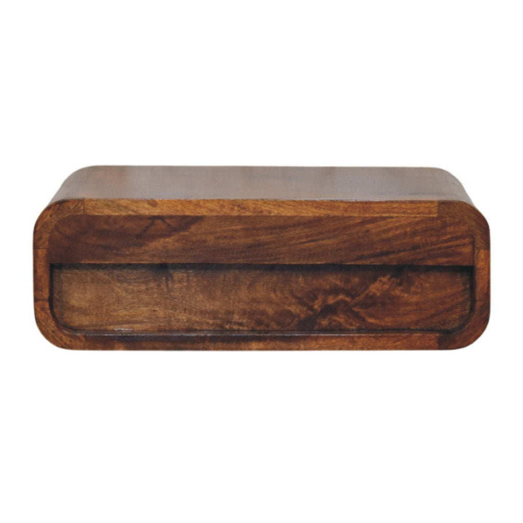 Avora Wall-Mounted 1-Drawer Solid Mango Wood Nightstand – Chestnut Finish