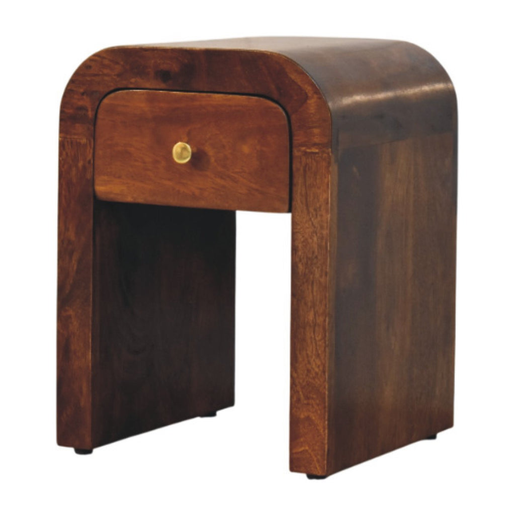Mini Darcy Solid Mango Wood Nightstand with Curved Edges – Chestnut Finish