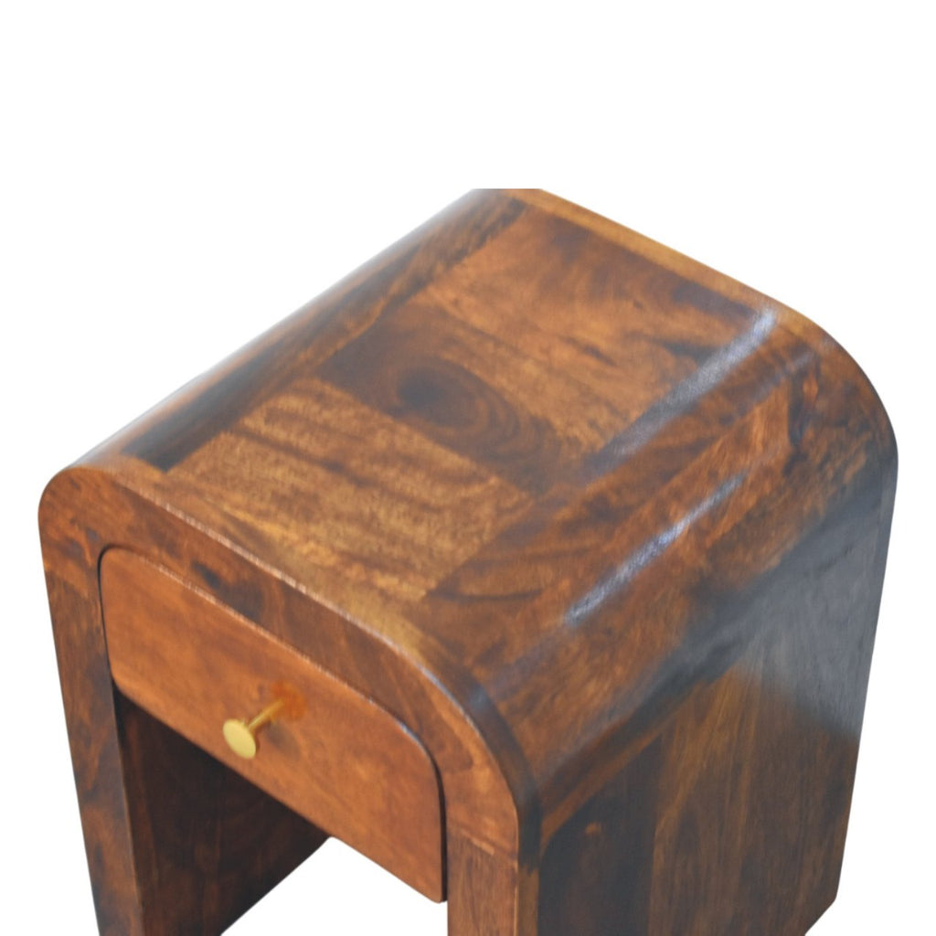 Mini Darcy Solid Mango Wood Nightstand with Curved Edges – Chestnut Finish