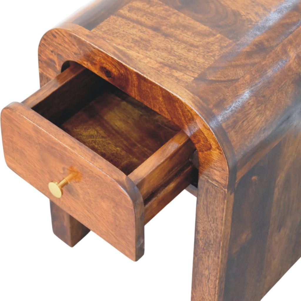Mini Darcy Solid Mango Wood Nightstand with Curved Edges – Chestnut Finish