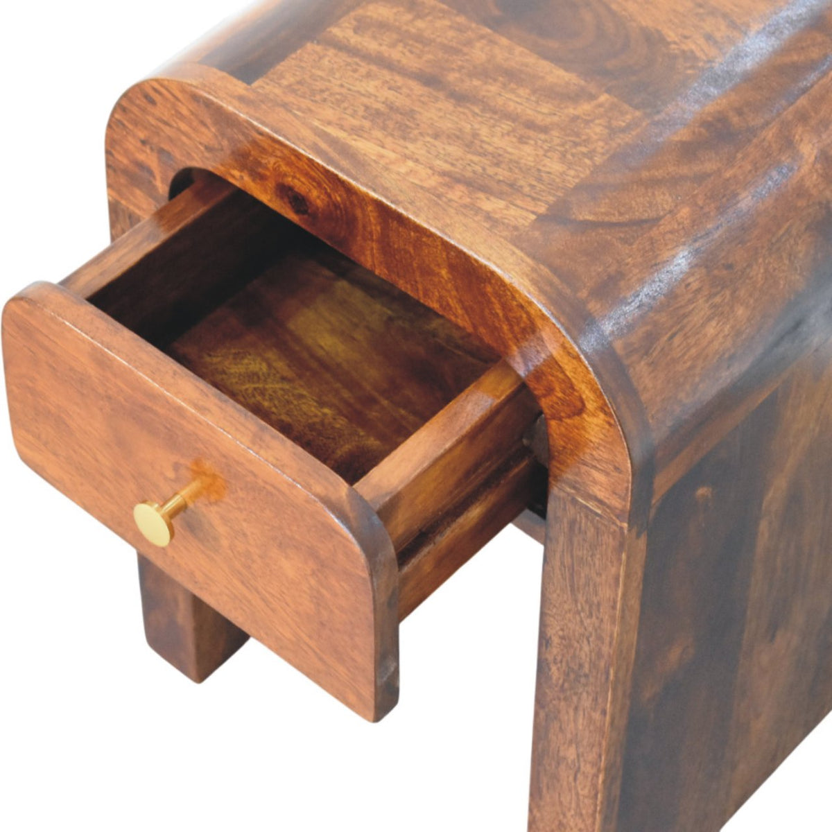 Mini Darcy Solid Mango Wood Nightstand with Curved Edges – Chestnut Finish