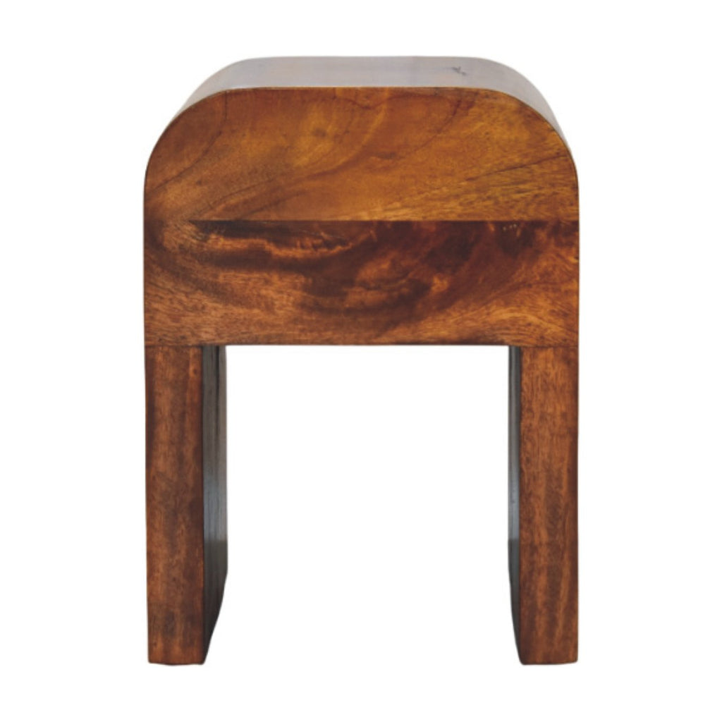 Mini Darcy Solid Mango Wood Nightstand with Curved Edges – Chestnut Finish