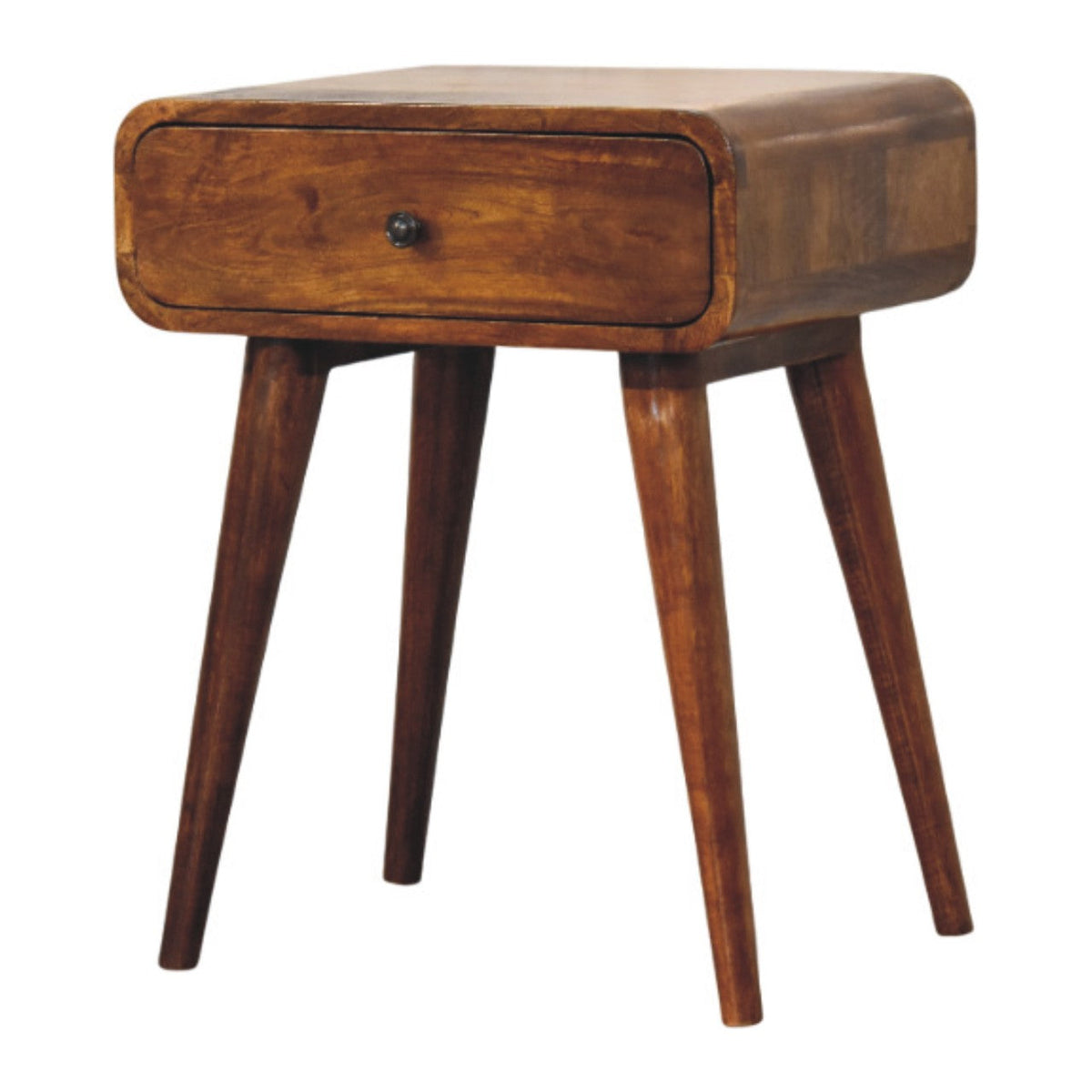 Avora Solid Mango Wood 1-Drawer Nightstand – Chestnut Finish