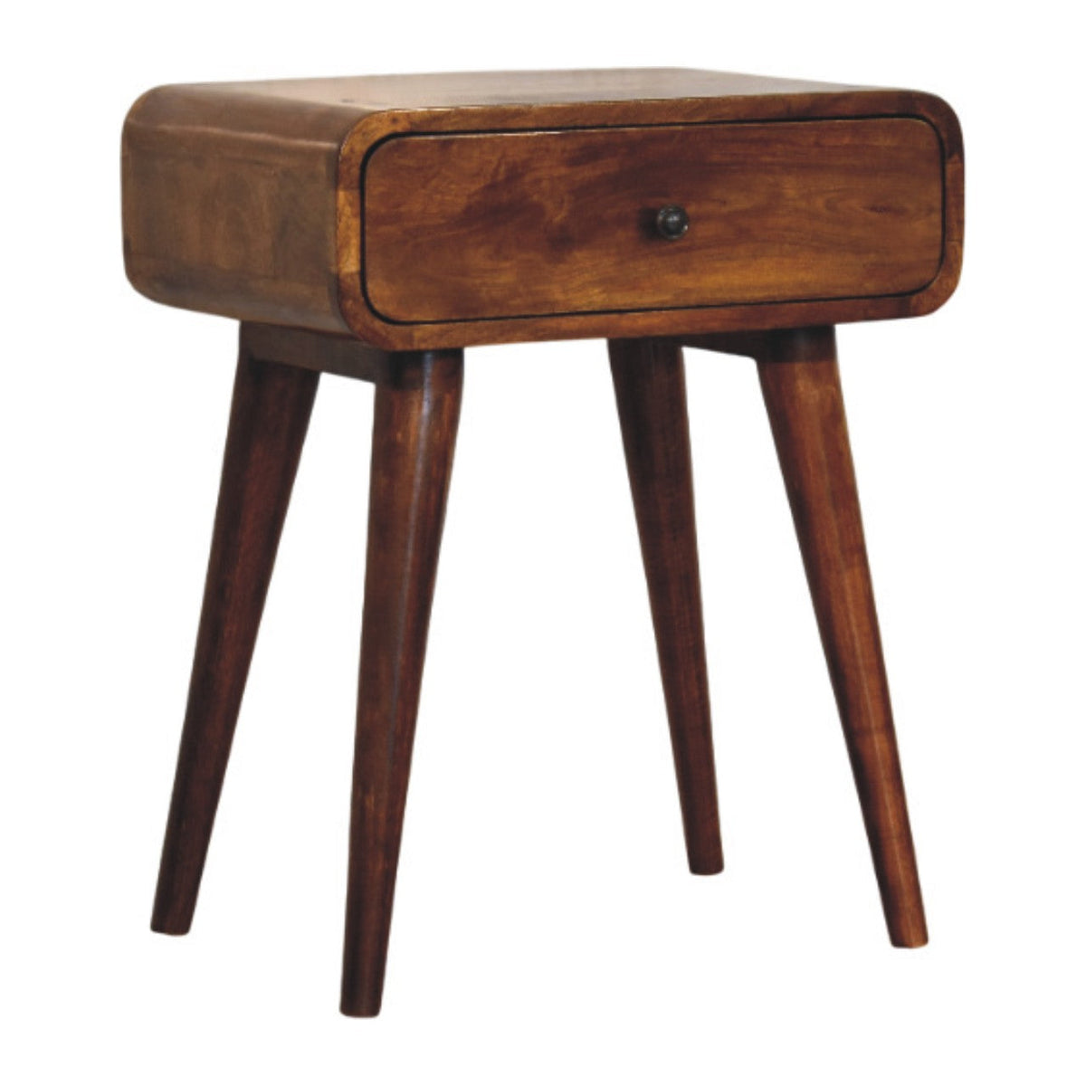Avora Solid Mango Wood 1-Drawer Nightstand – Chestnut Finish