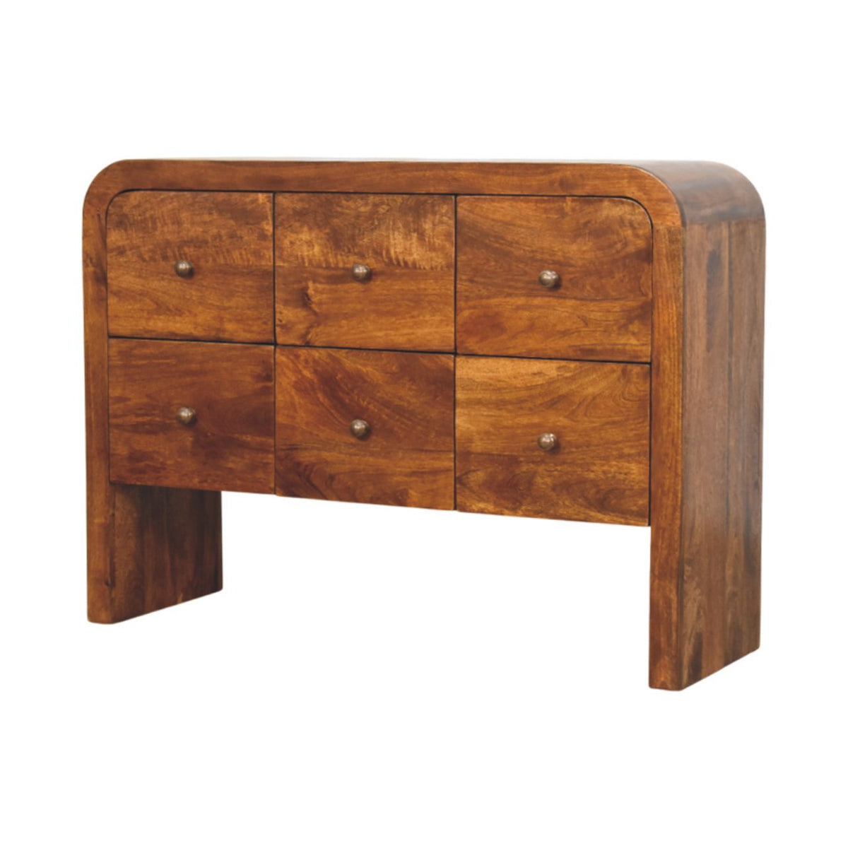 Darcy Solid Mango Wood Chest – Chestnut Finish, 3-over-3 Drawer Layout
