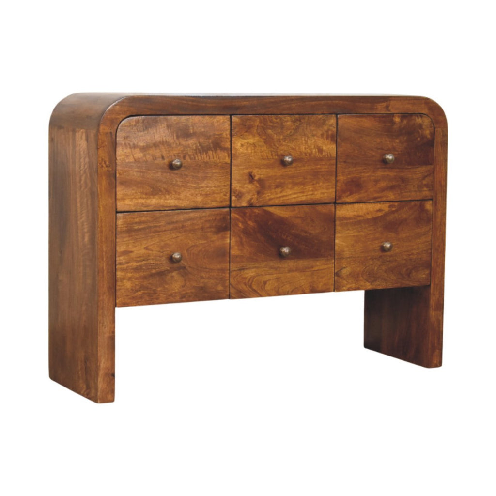 Darcy Solid Mango Wood Chest – Chestnut Finish, 3-over-3 Drawer Layout