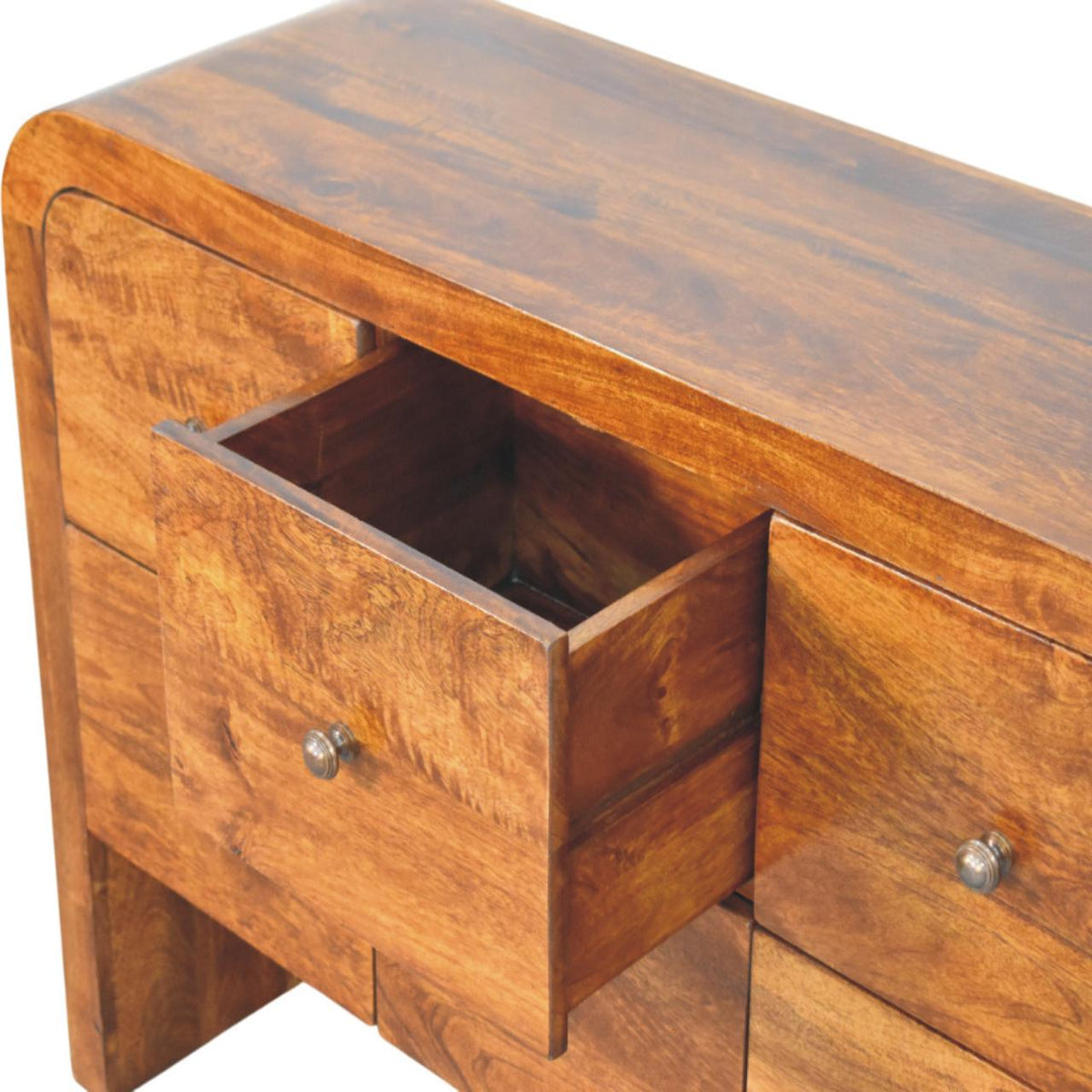 Darcy Solid Mango Wood Chest – Chestnut Finish, 3-over-3 Drawer Layout