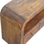Darcy 3 Drawer Open Shelf Solid Mango Wood Media Unit – Chestnut Finish