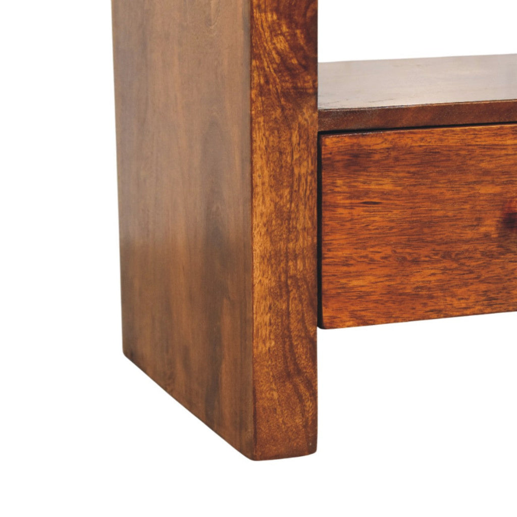 Darcy 3 Drawer Open Shelf Solid Mango Wood Media Unit – Chestnut Finish