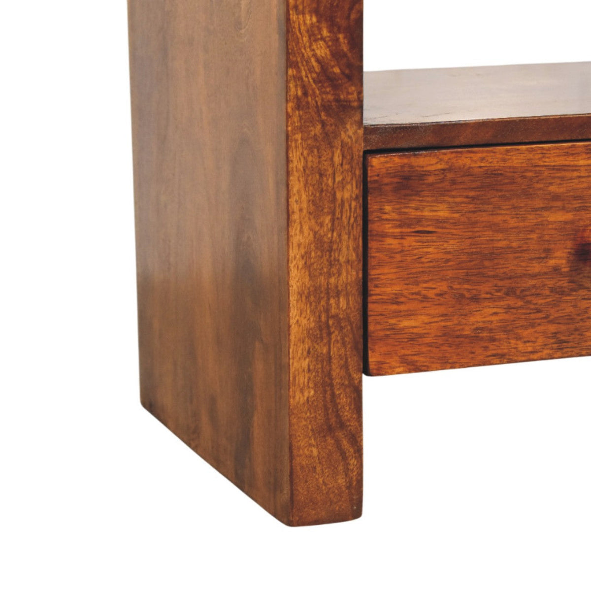 Darcy 3 Drawer Open Shelf Solid Mango Wood Media Unit – Chestnut Finish