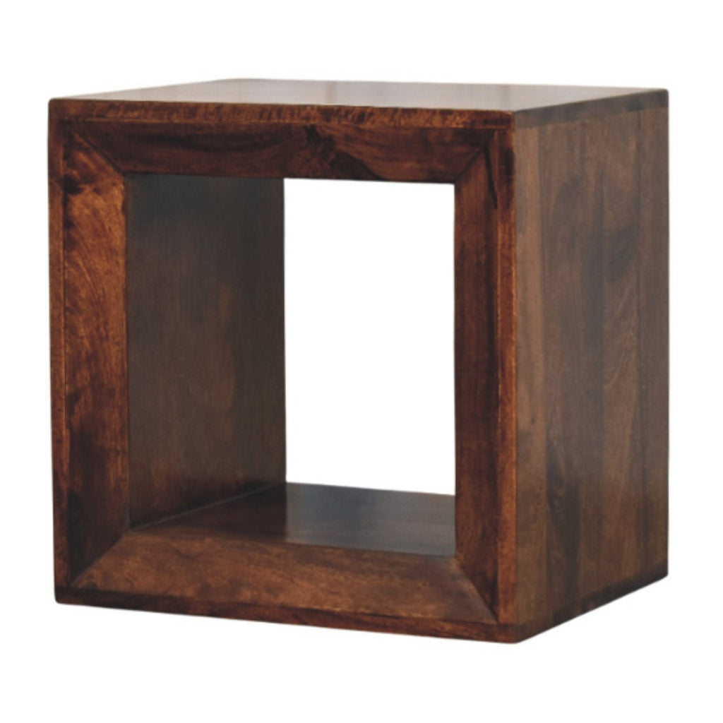Solis Open Solid Mango Wood Side Table – California Walnut Finish