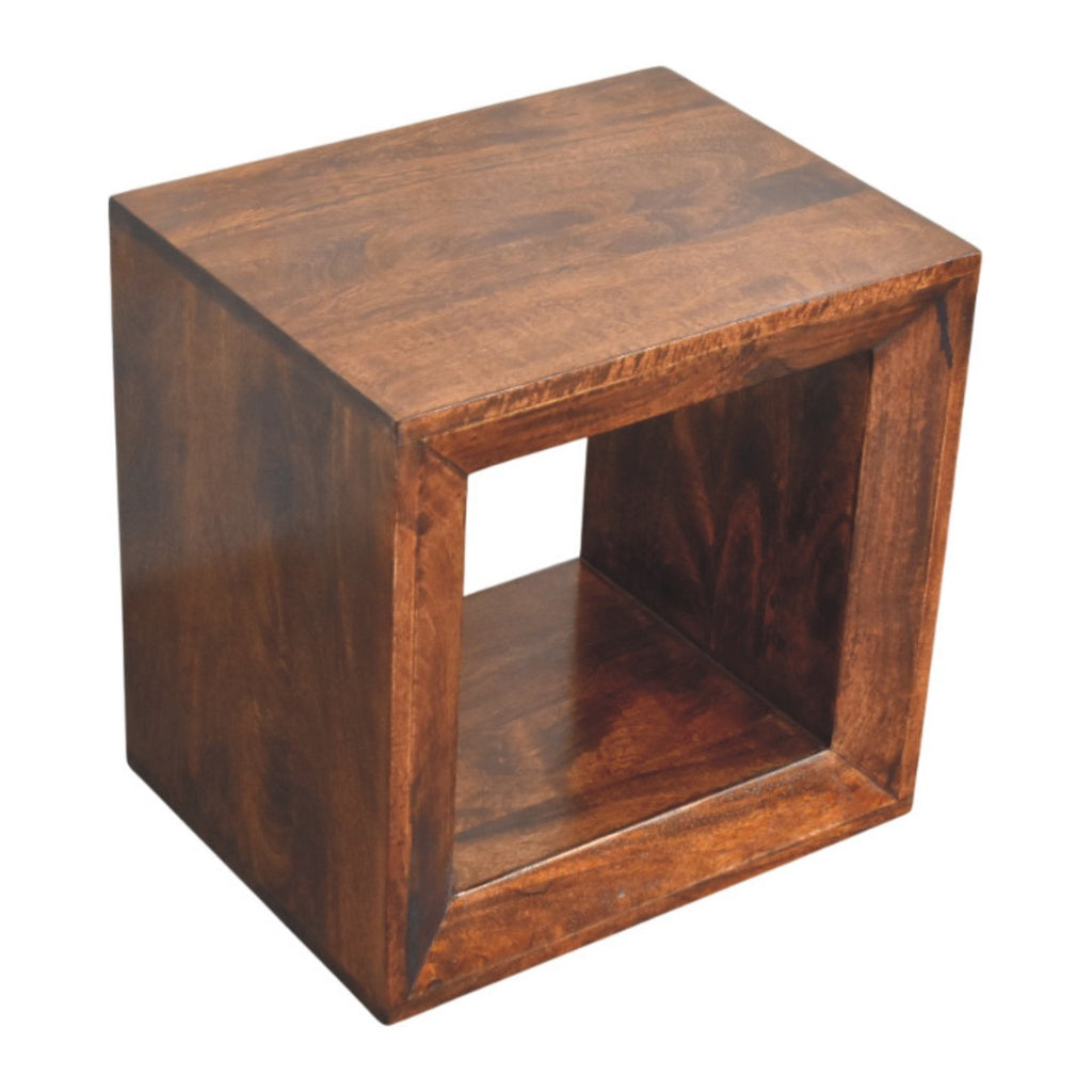 Solis Open Solid Mango Wood Side Table – California Walnut Finish