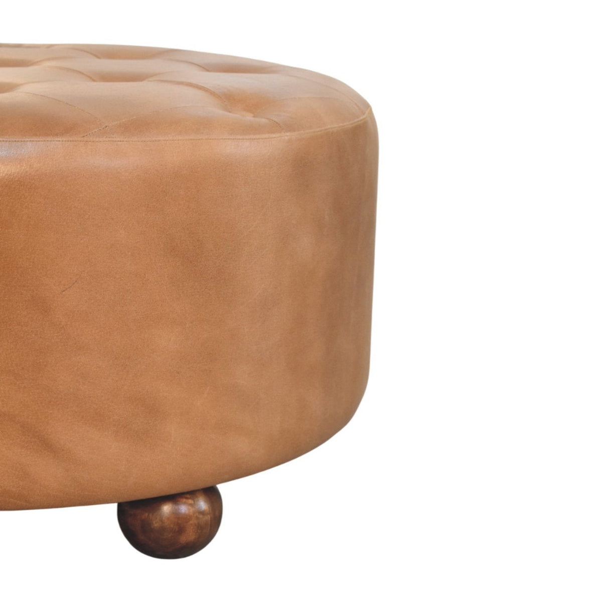 Brown Buffalo Hide Leather Round Ottoman
