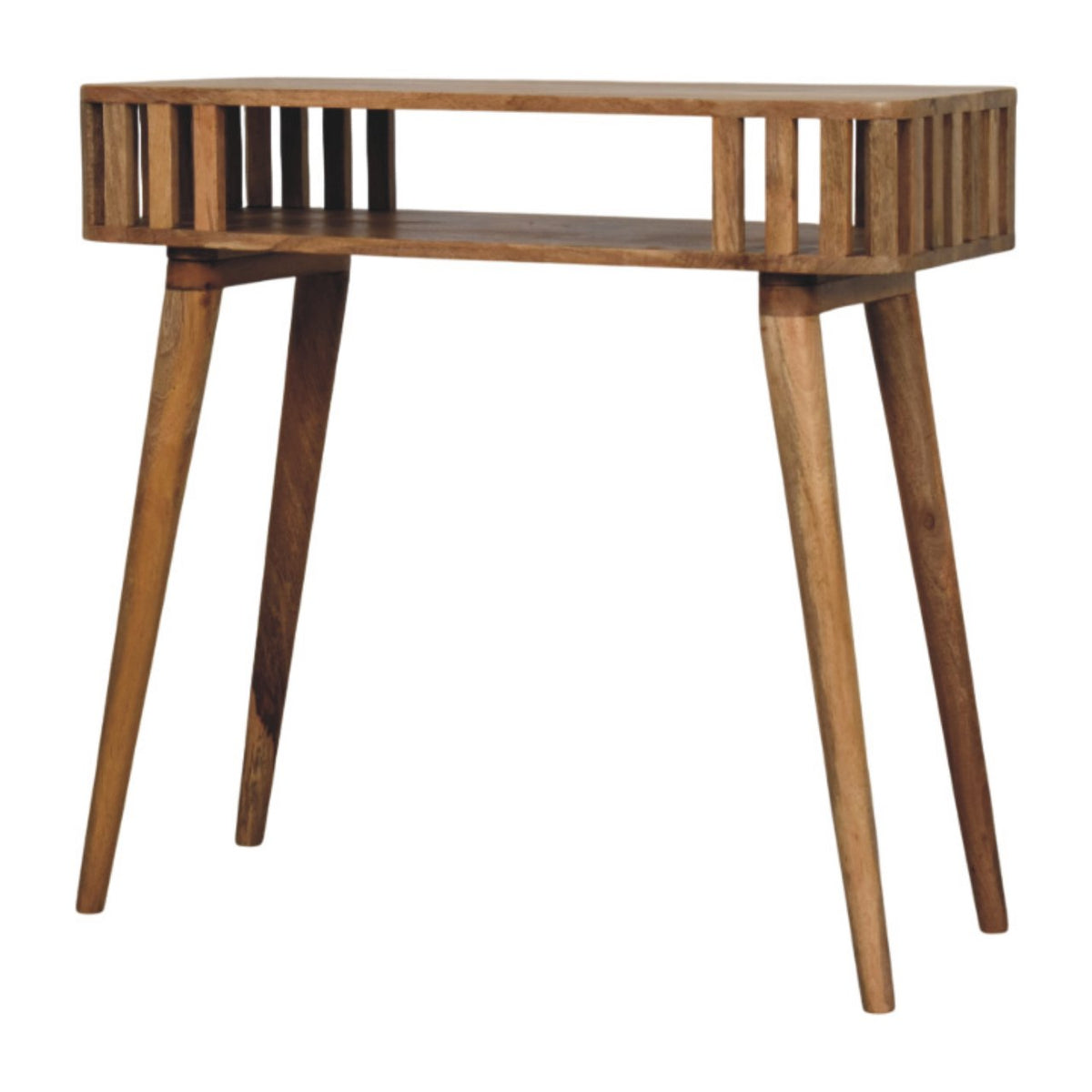 Slatted Solid Mango Wood Console – Oak-Ish Finish