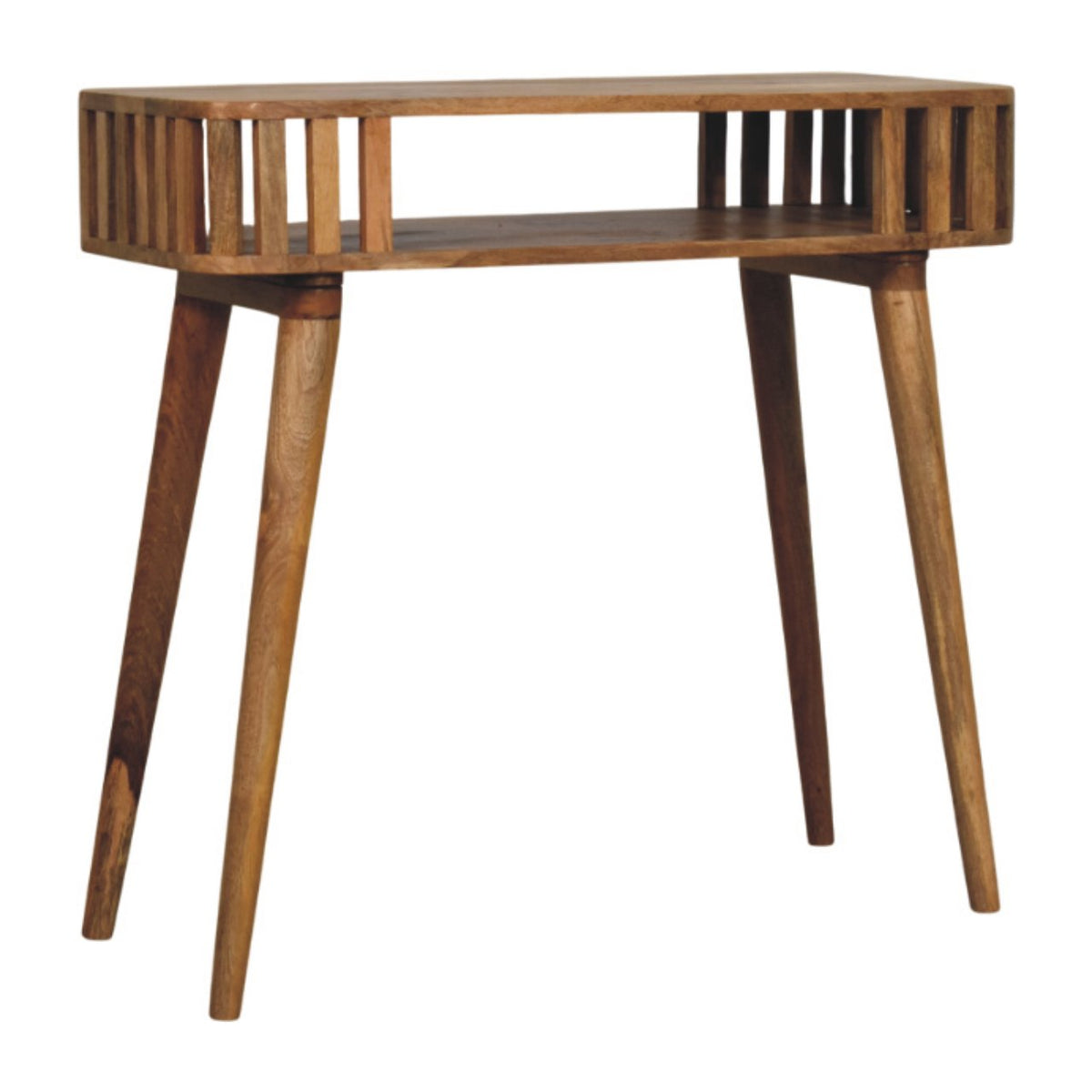 Slatted Solid Mango Wood Console – Oak-Ish Finish