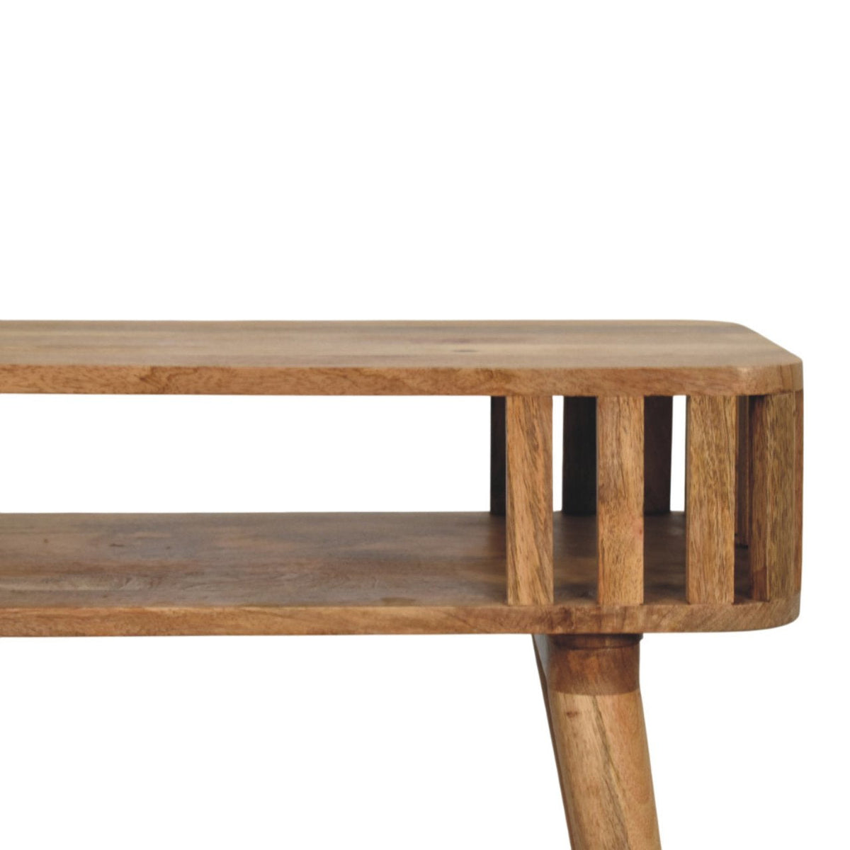 Slatted Solid Mango Wood Console – Oak-Ish Finish