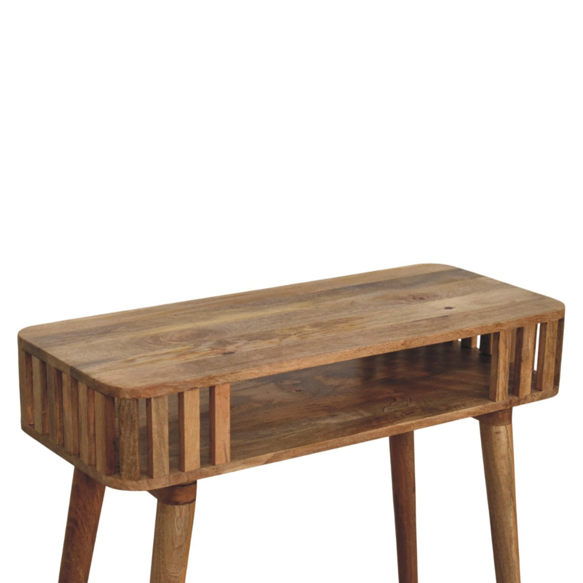Slatted Solid Mango Wood Console – Oak-Ish Finish