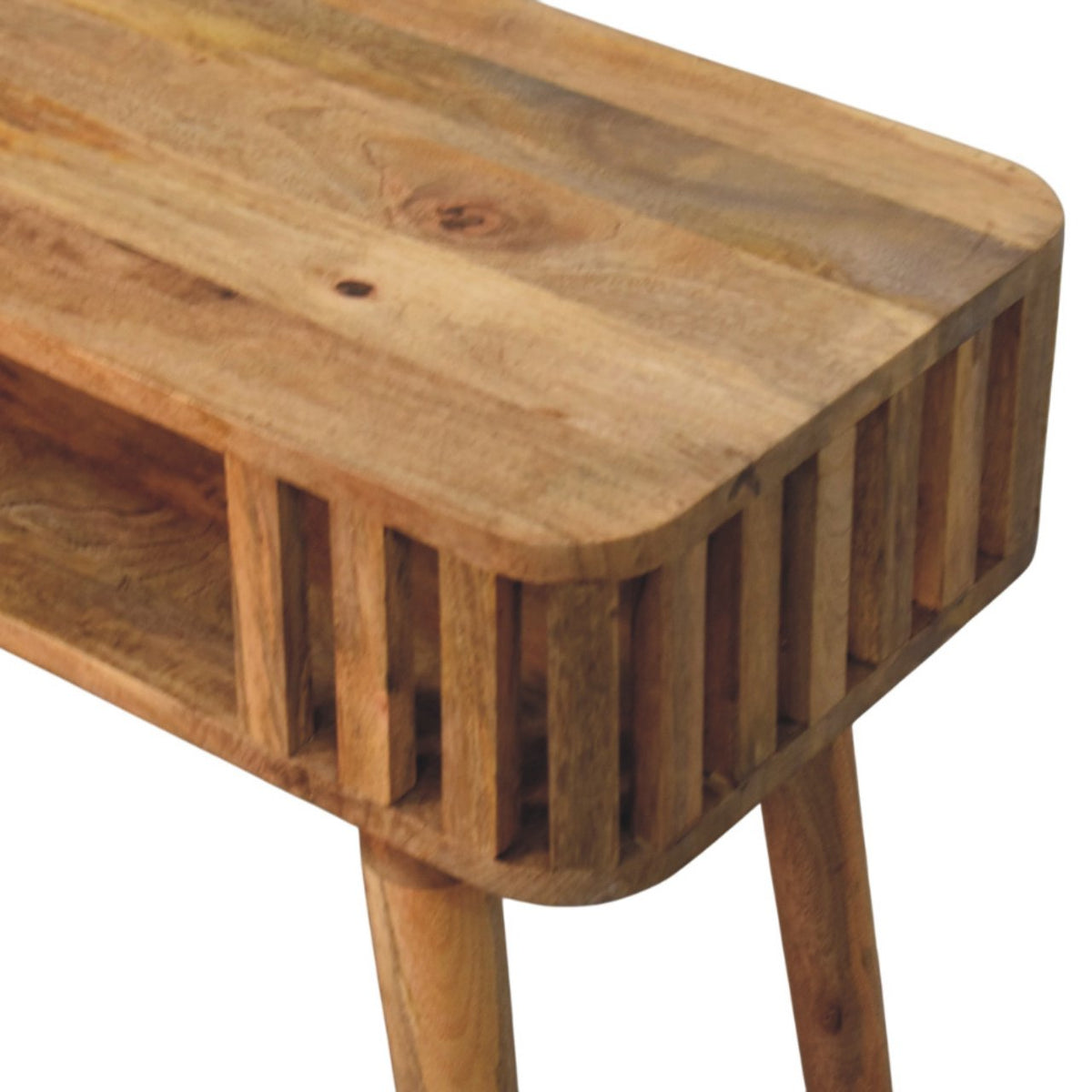 Slatted Solid Mango Wood Console – Oak-Ish Finish