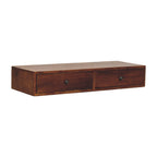 Lunar Solid Mango Wood Floating Console – Chestnut Finish, 2 Compact Drawers