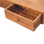 Lunar Solid Mango Wood Floating Console – Chestnut Finish, 2 Compact Drawers