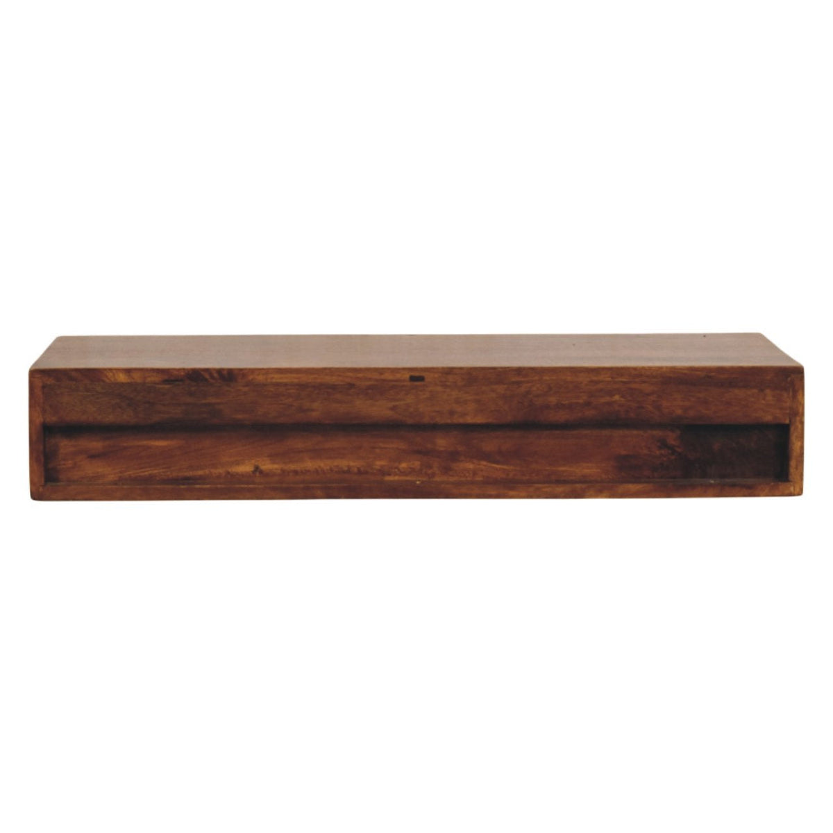 Lunar Solid Mango Wood Floating Console – Chestnut Finish, 2 Compact Drawers
