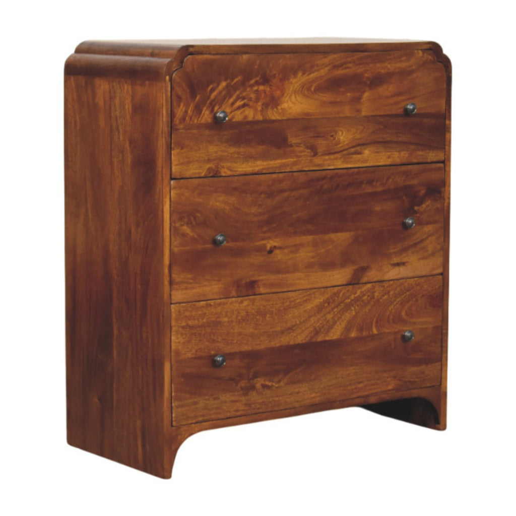 Newton 3-Drawer Solid Mango Wood Chest – Chestnut Finish