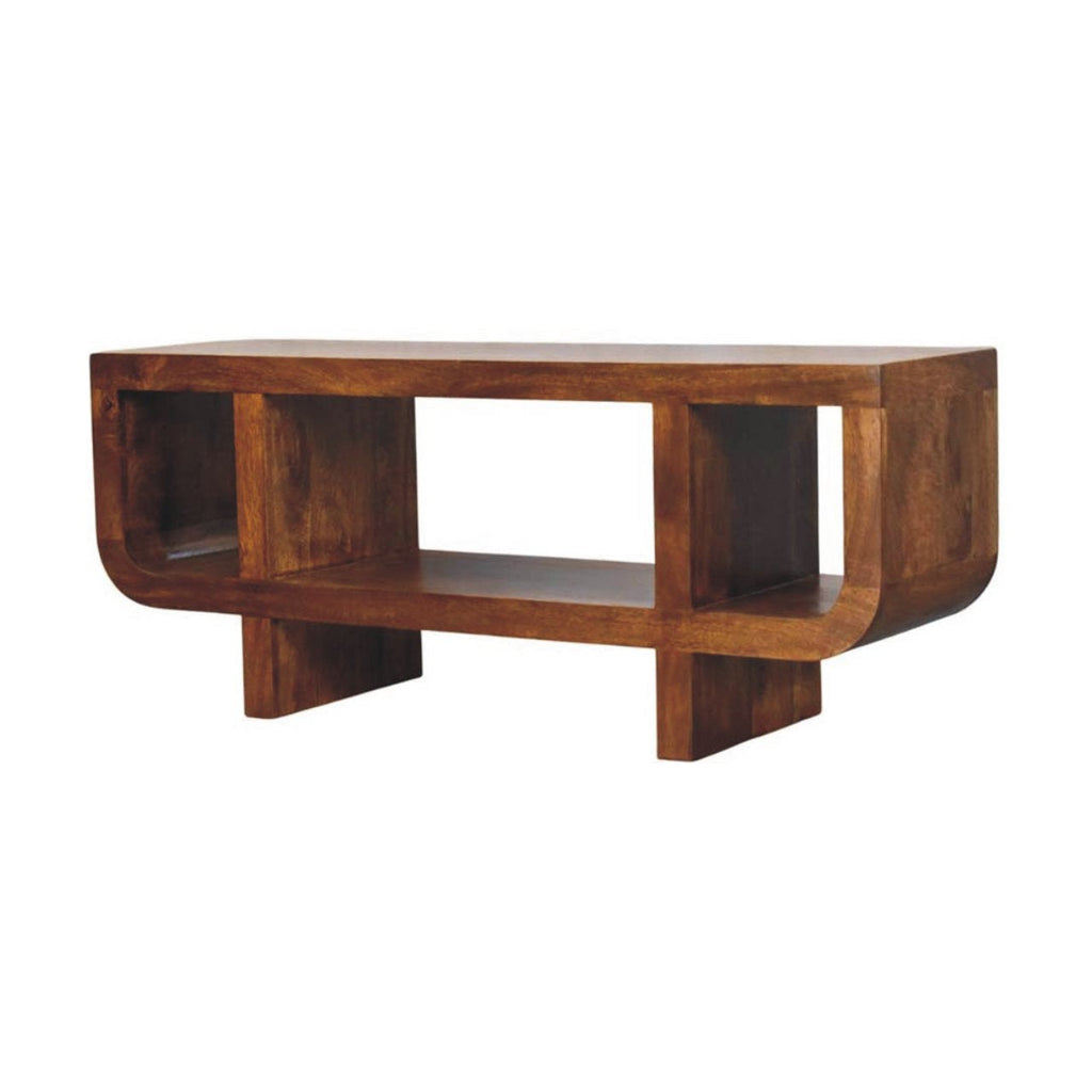 Orion Curved Solid Mango Wood Media Unit – Chestnut Finish