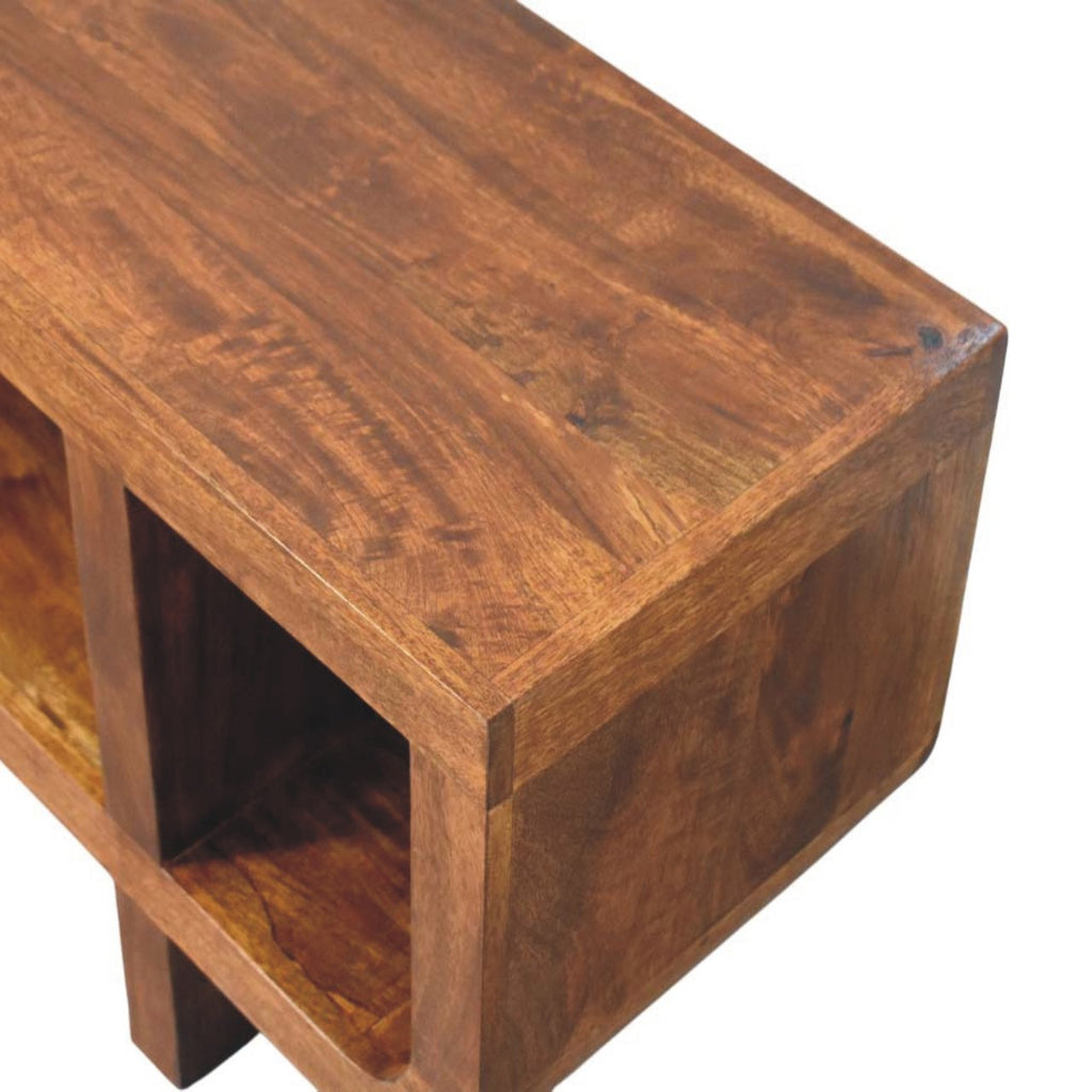Orion Curved Solid Mango Wood Media Unit – Chestnut Finish