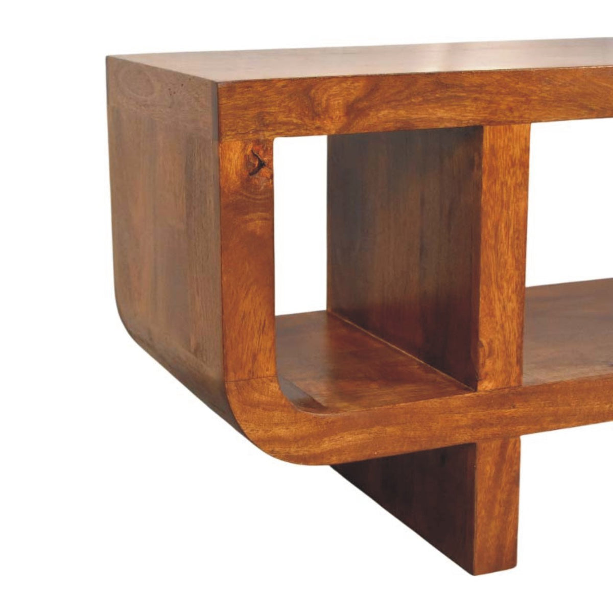 Orion Curved Solid Mango Wood Media Unit – Chestnut Finish