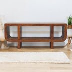 Orion Curved Solid Mango Wood Media Unit – Chestnut Finish