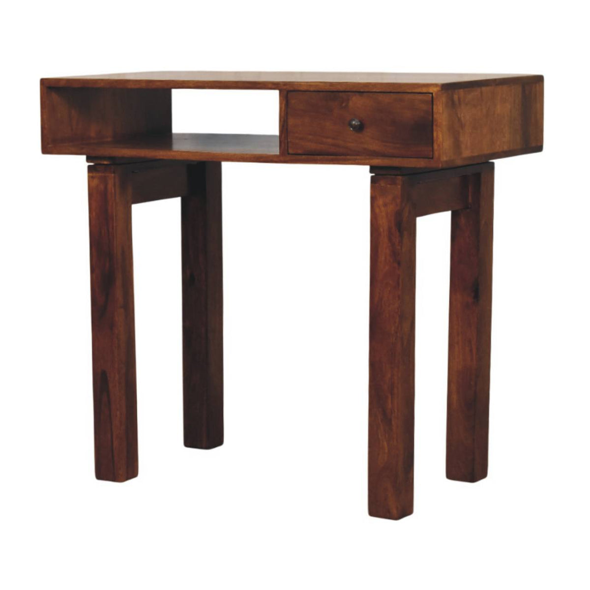 Tula 1-Drawer Solid Mango Wood Writing Desk – Chestnut Finish