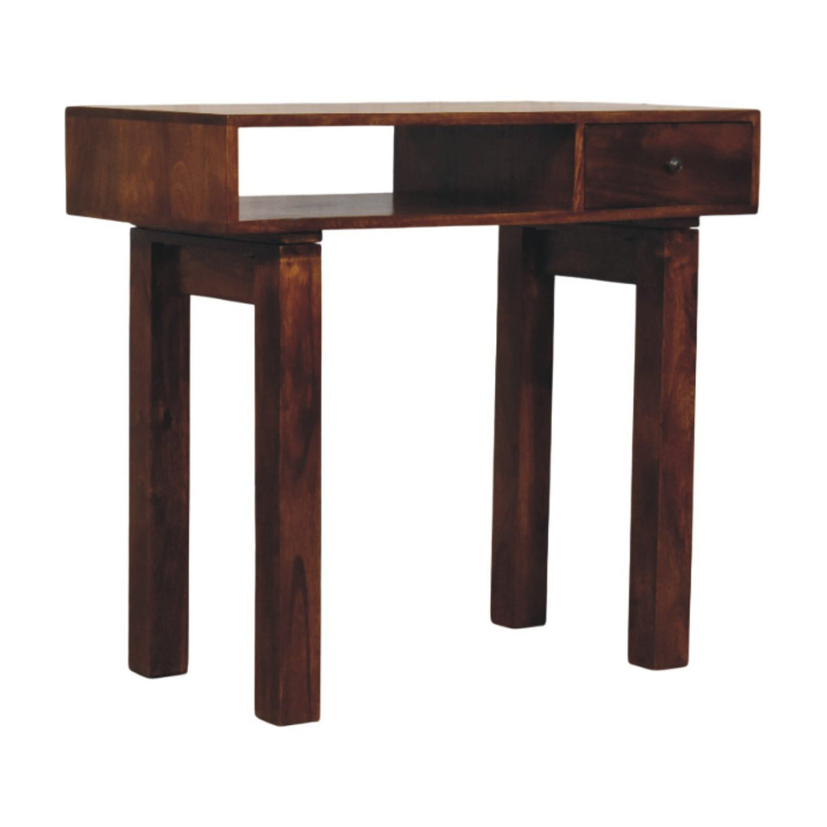 Tula 1-Drawer Solid Mango Wood Writing Desk – Chestnut Finish