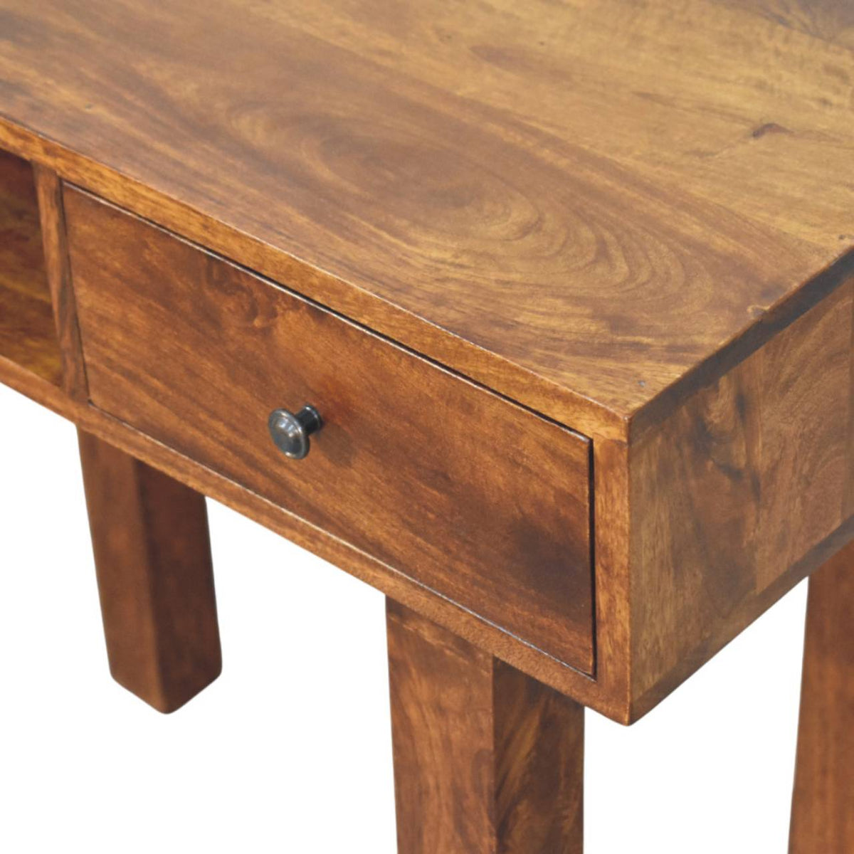 Tula 1-Drawer Solid Mango Wood Writing Desk – Chestnut Finish