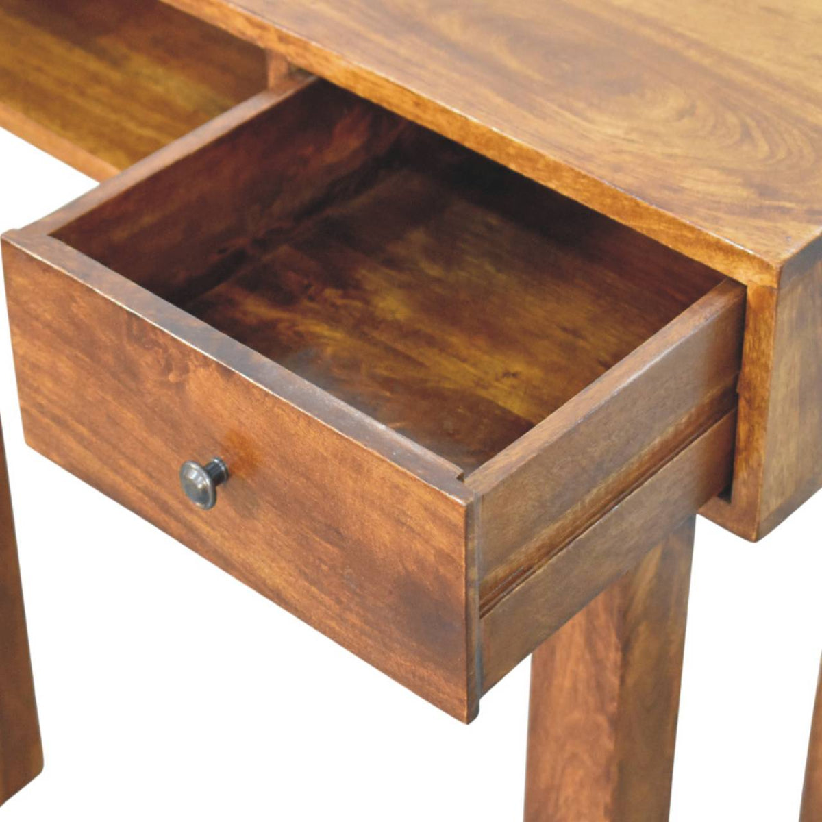 Tula 1-Drawer Solid Mango Wood Writing Desk – Chestnut Finish