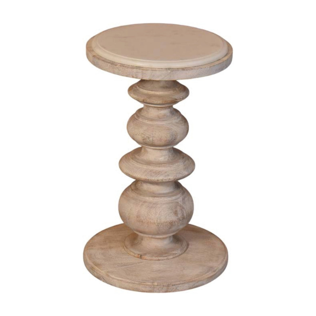 Bellis Marble Solid Mango Wood Accent Table – Salted Oak Finish
