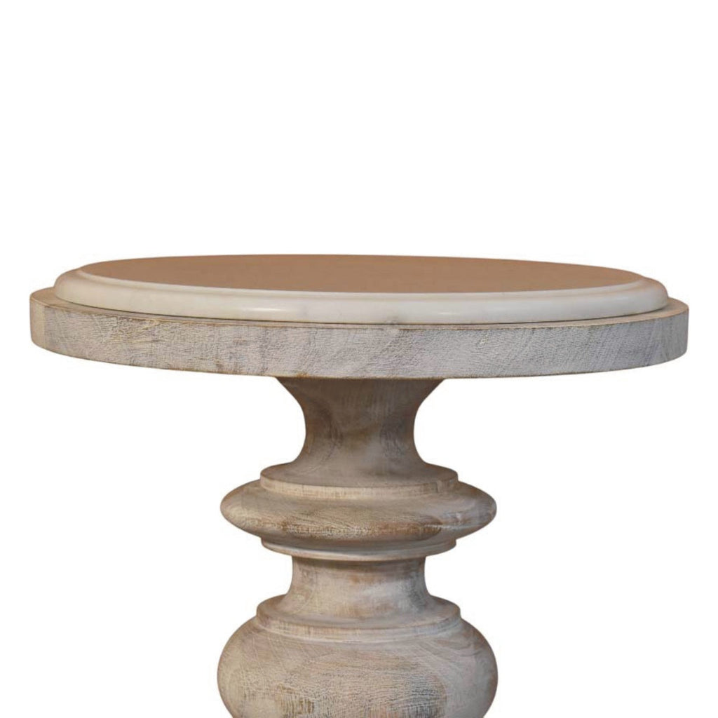 Bellis Marble Solid Mango Wood Accent Table – Salted Oak Finish