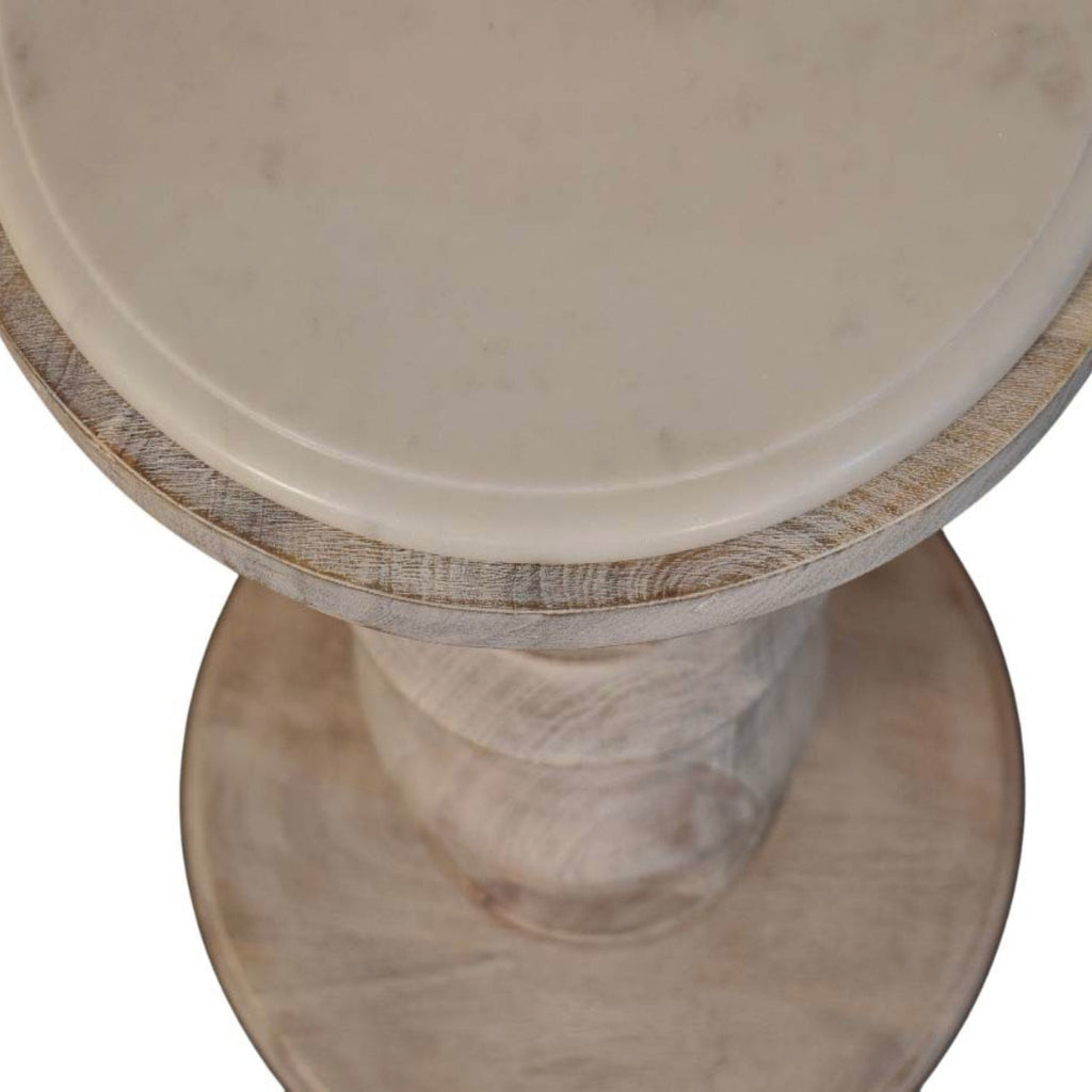 Bellis Marble Solid Mango Wood Accent Table – Salted Oak Finish