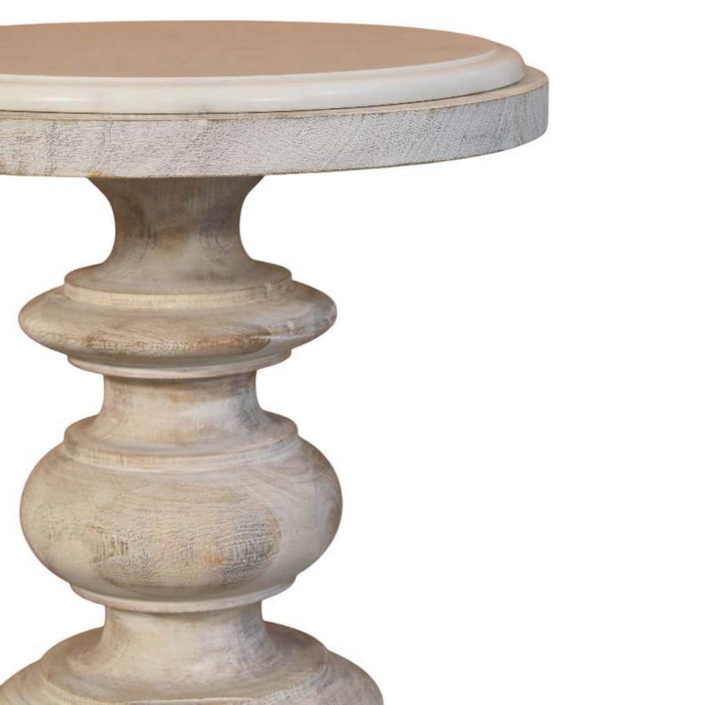 Bellis Marble Solid Mango Wood Accent Table – Salted Oak Finish