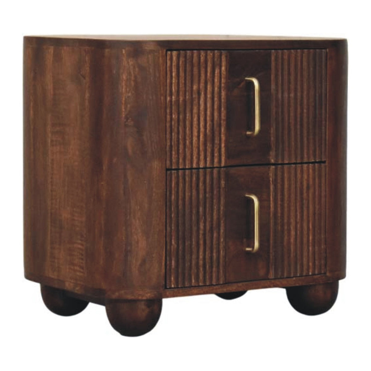 Marlowe Fluted Solid Mango Wood Nightstand – California Walnut Finish