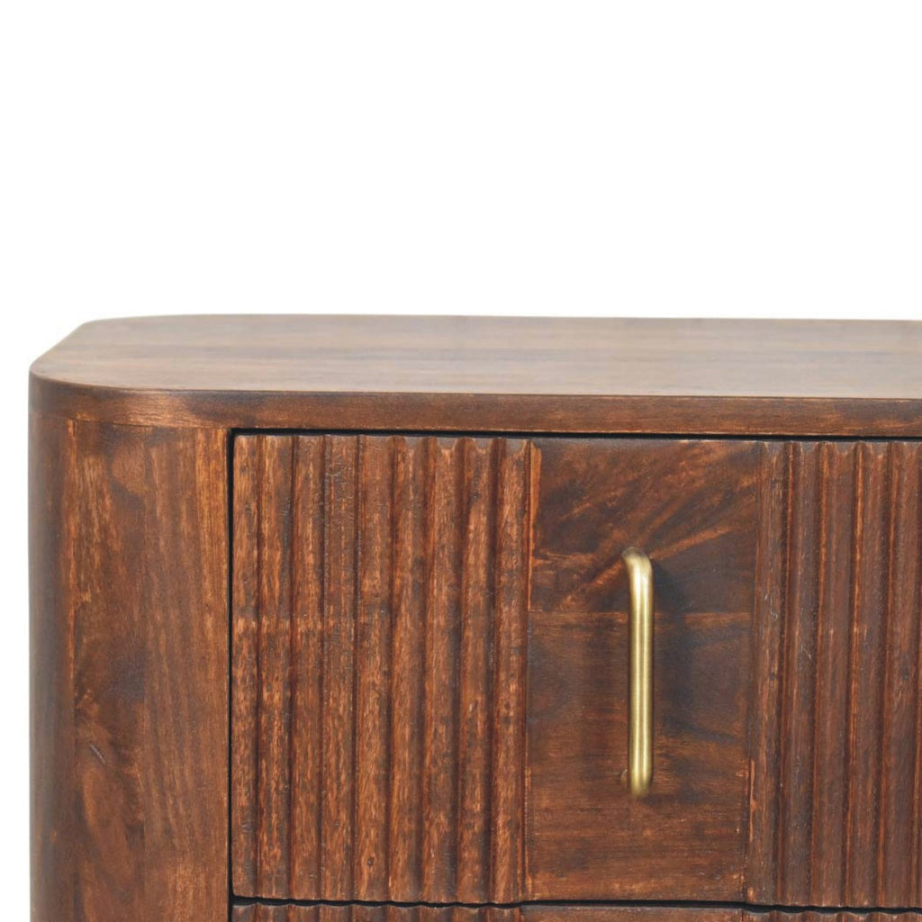 Marlowe Fluted Solid Mango Wood Nightstand – California Walnut Finish