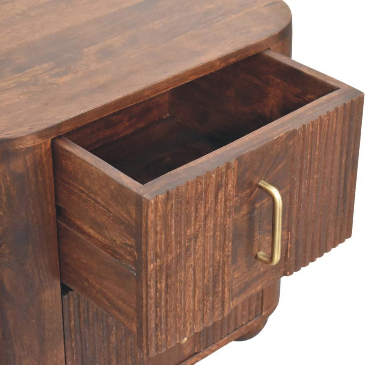 Marlowe Fluted Solid Mango Wood Nightstand – California Walnut Finish