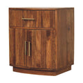 Solid Mango Wood Curved Ribbed Bedside Table with Drawer – Amber Oak Finish