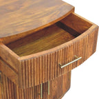 Solid Mango Wood Curved Ribbed Bedside Table with Drawer – Amber Oak Finish