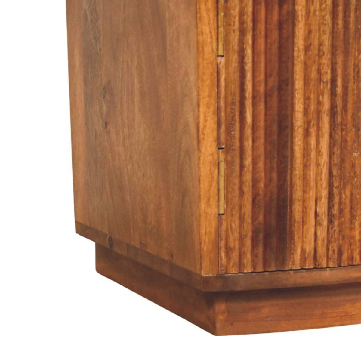 Solid Mango Wood Curved Ribbed Bedside Table with Drawer – Amber Oak Finish