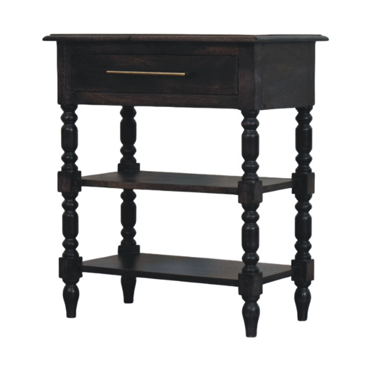 Heritage Turned-Leg Solid Mango Wood Side Table – Carbon Ash Finish